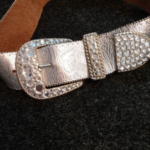 Rhinestone leather belt